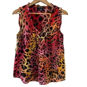 Etcetera Sleeveless Multicolor Animal Print Silk Blouse Size 8